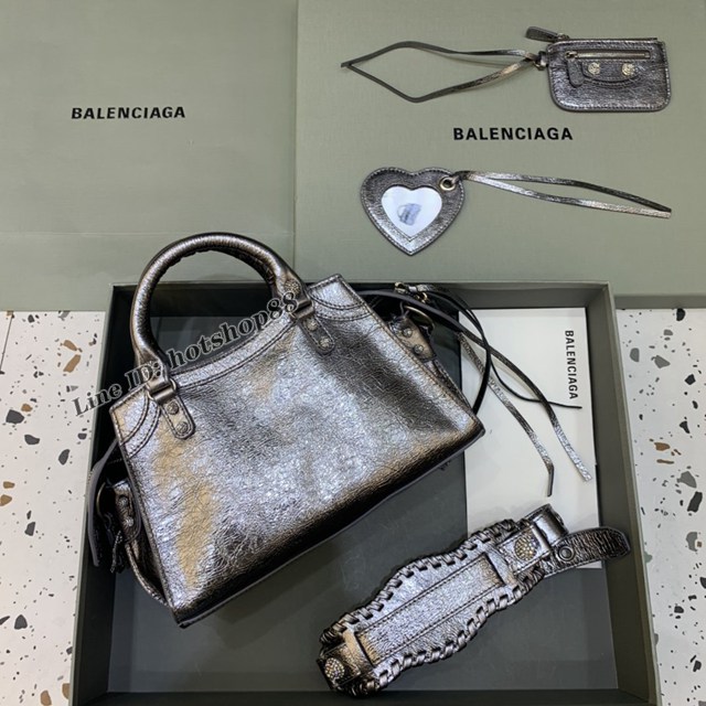 Balenciaga專櫃爆款油蠟銀帶鑽手提女包 638515 巴黎世家Neo cagole機車包 fyj2001